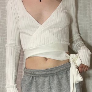 White wrap sweater